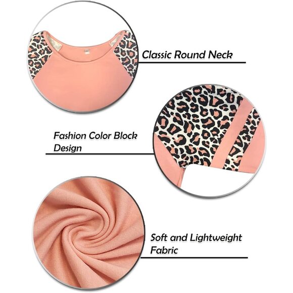 Plus Size Long Sleeve Raglan Top Color Block Leopard Plaid Comfortable - Picture 6 of 6